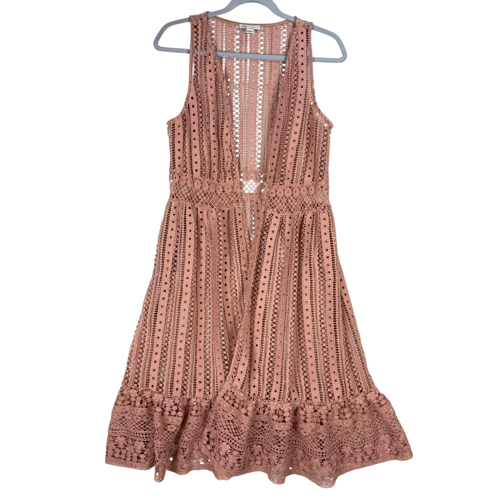 Cato Established 1946 Midi Dress Women Medium Dusty Rose Crochet Lace Open Front